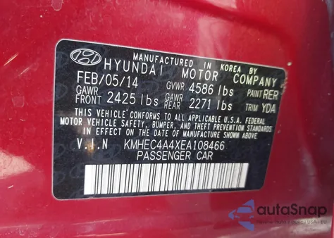 2014 Hyundai Sonata Hybrid from USA, damaged, VIN KMHEC4A4XEA108466